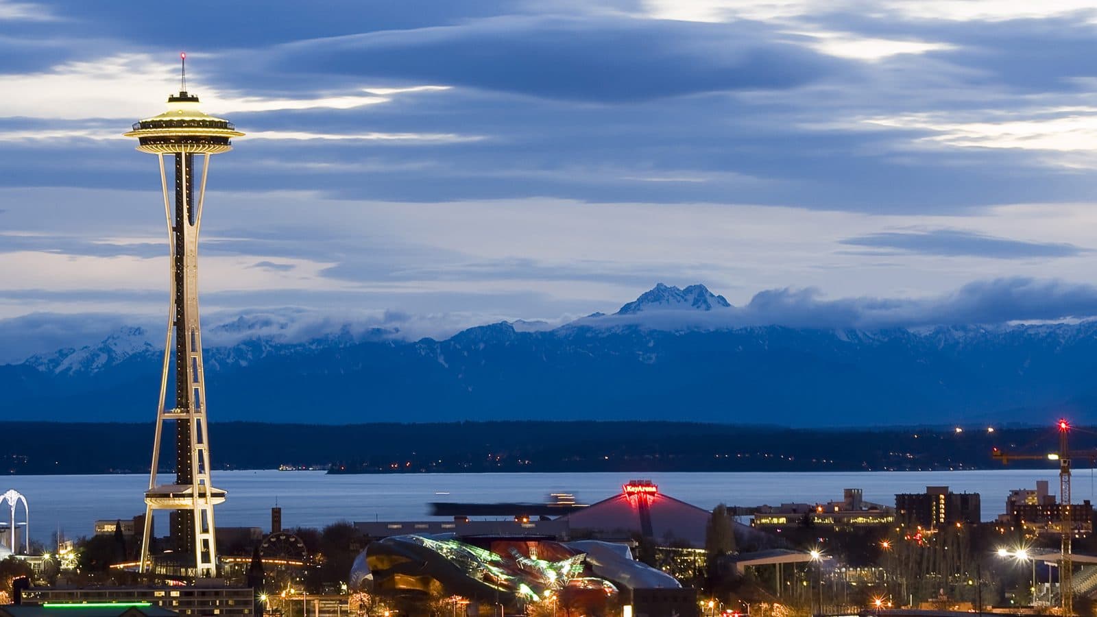 Seattle with Mount Rainier behind the skyline